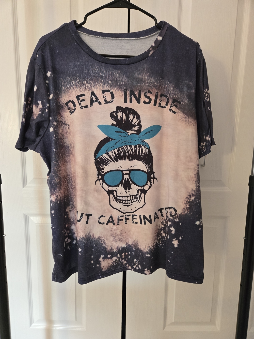 Navy Blue Pink Bleach Effect "Dead Inside But Caffeinated" Graphic Tee